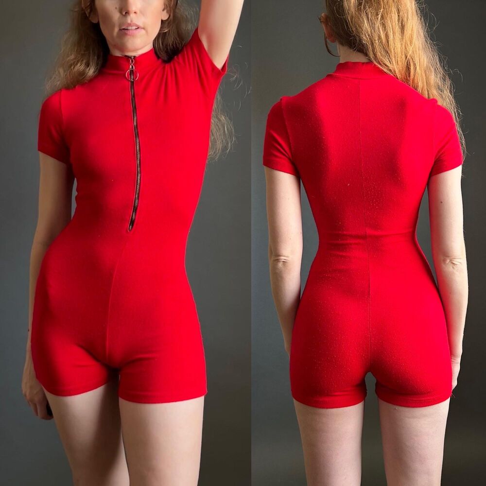 Vintage 1990s Fitted One-Piece Romper, Stretch Bodysuit, XS Small